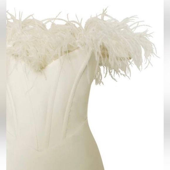Ivory Off Shoulder Feather Trim Corset Mini Dress - NWT - Picture 4 of 5